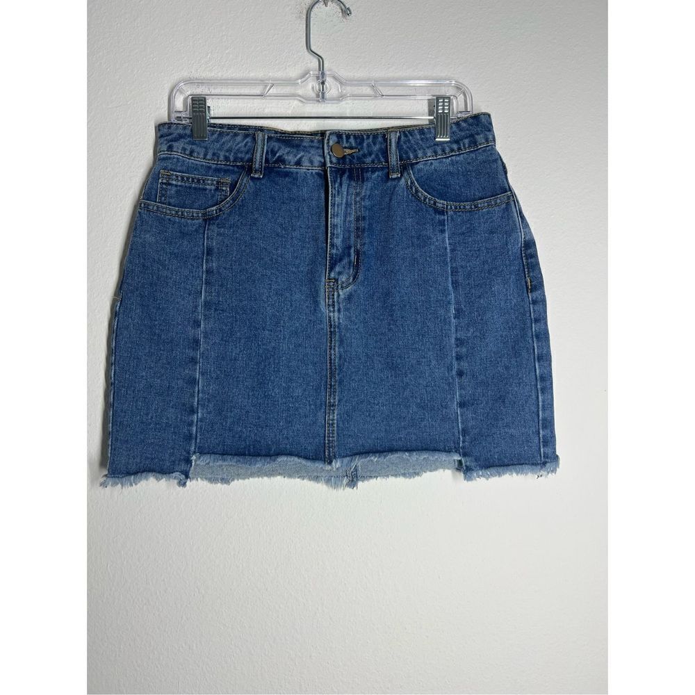 NWT Forever 21 Women's Blue Jean Denim Cut Off Skirt Size L